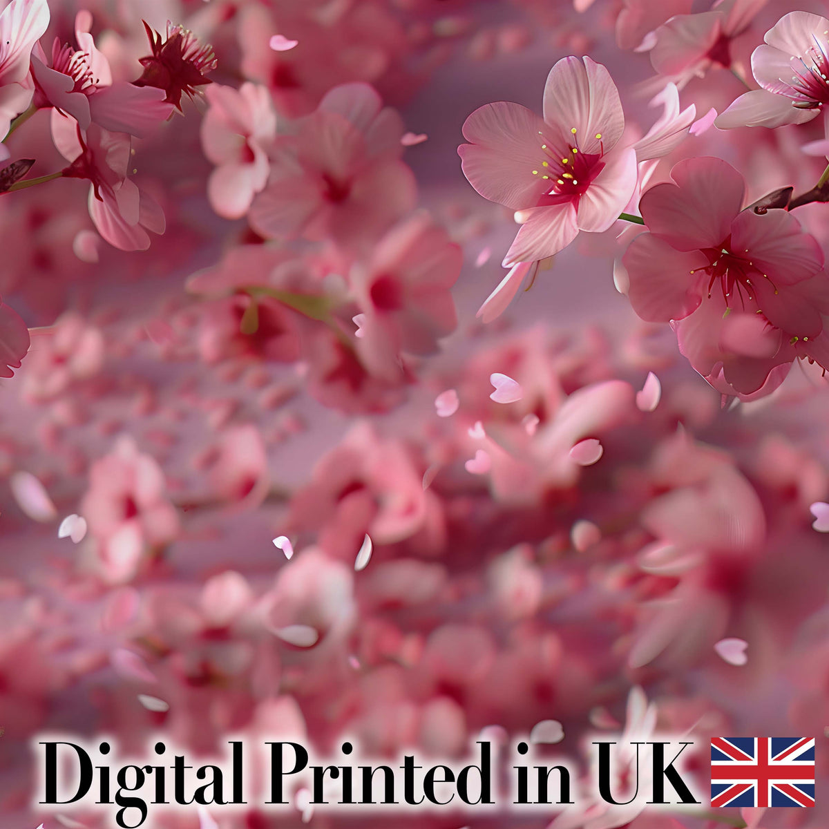 Dreamy Pink Cherry Blossom Branches with Soft Focus   Gentle Spring Floral Digital Print Fabric by the Metre UK Sewing Quilting Textile