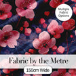 Stylized Cherry Blossom Flowers with Heart Buds  Pattern Modern Romantic Floral Digital Print Fabric by the Metre UK Sewing Quilting Textile