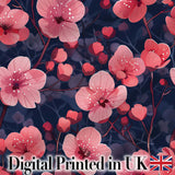 Stylized Cherry Blossom Flowers with Heart Buds  Pattern Modern Romantic Floral Digital Print Fabric by the Metre UK Sewing Quilting Textile