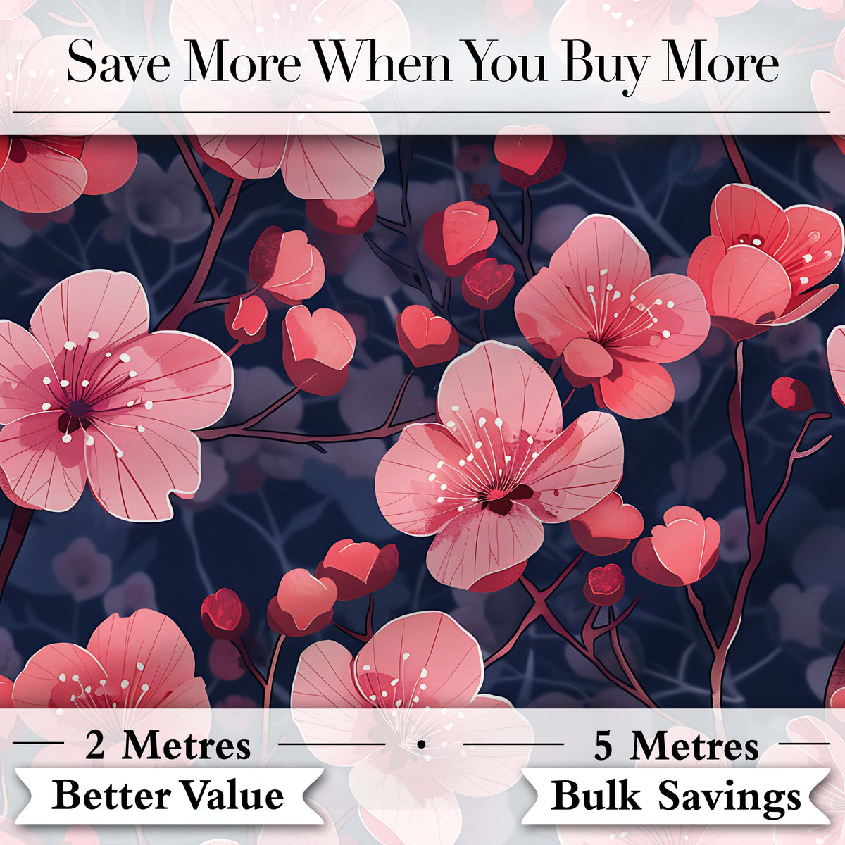Stylized Cherry Blossom Flowers with Heart Buds  Pattern Modern Romantic Floral Digital Print Fabric by the Metre UK Sewing Quilting Textile