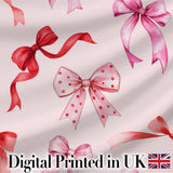 Watercolor Red and Pink Ribbon Bows   Soft Beige Background Cute Girly Design Digital Print Fabric by the Metre UK Sewing Quilting Textile