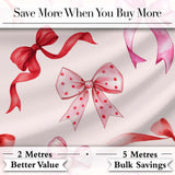 Watercolor Red and Pink Ribbon Bows  Neutral Cream Background Cute Girly Design Digital Print Fabric by the Metre UK Sewing Quilting Textile