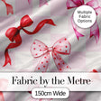 Watercolor Red and Pink Ribbon Bows   Pink Gingham Check Background Design Digital Print Fabric by the Metre UK Sewing Quilting Textile