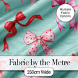 Watercolor Red Pink Ribbon Bows  Mint Green Background Cute Girly Fabric Design Digital Print Fabric by the Metre UK Sewing Quilting Textile