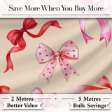 Watercolor Red Pink Ribbon Bows  Warm Beige Background Cute Girly Fabric Design Digital Print Fabric by the Metre UK Sewing Quilting Textile