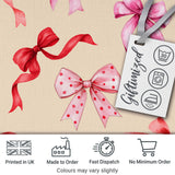 Watercolor Red Pink Ribbon Bows  Warm Beige Background Cute Girly Fabric Design Digital Print Fabric by the Metre UK Sewing Quilting Textile