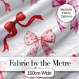 Watercolor Red Pink Ribbon Bows Light Grey Background Cute Girly Fabric Design Digital Print Fabric by the Metre UK Sewing Quilting Textile