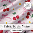 Cute Cherry and Daisy Flowers with Pink Ribbon Bows   Soft Pink Background Digital Print Fabric by the Metre UK Sewing Quilting Textile