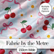Cute Cherry and Daisy Flowers with Pink Ribbon Bows   Blue Check Background Digital Print Fabric by the Metre UK Sewing Quilting Textile