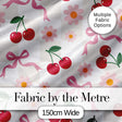 Cute Cherry and Daisy Flowers with Pink Ribbon Bows   Neutral Check Background Digital Print Fabric by the Metre UK Sewing Quilting Textile