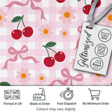 Cute Cherry and Daisy Flowers with Pink Ribbon Bows   Pink Gingham Background Digital Print Fabric by the Metre UK Sewing Quilting Textile