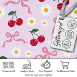 Cute Cherry and Daisy Flowers with Pink Ribbon Bows   Soft Lilac Background Digital Print Fabric by the Metre UK Sewing Quilting Textile