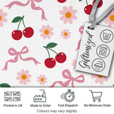 Cute Cherry and Daisy Flowers with Pink Ribbon Bows   Light Grey Background Digital Print Fabric by the Metre UK Sewing Quilting Textile