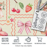 Cute Cherry and Daisy Flowers with Pink Ribbon Bows  Pattern White Background Digital Print Fabric by the Metre UK Sewing Quilting Textile
