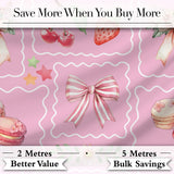 Cute Watercolor Cherry Strawberry Ribbon Bow and Macaron Frame Pink Background Digital Print Fabric by the Metre UK Sewing Quilting Textile