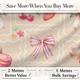 Cute Watercolor Cherry Strawberry Ribbon Bow and Macaron Frame Beige Background Digital Print Fabric by the Metre UK Sewing Quilting Textile