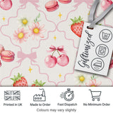 Cute Watercolor Cherry Strawberry Daisy Flowers Pink Bow Light Grey Background Digital Print Fabric by the Metre UK Sewing Quilting Textile