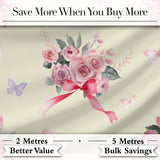 Cute Watercolor Roses Bouquet with Red Ribbon    Soft Olive Background Digital Print Fabric by the Metre UK Sewing Quilting Textile