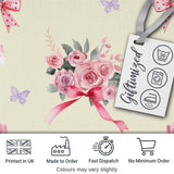 Cute Watercolor Roses Bouquet with Red Ribbon    Soft Olive Background Digital Print Fabric by the Metre UK Sewing Quilting Textile