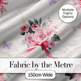 Cute Watercolor Roses Bouquet with Red Ribbon    Light Cream Background Digital Print Fabric by the Metre UK Sewing Quilting Textile