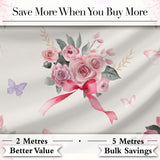 Cute Watercolor Roses Bouquet with Red Ribbon    Light Cream Background Digital Print Fabric by the Metre UK Sewing Quilting Textile