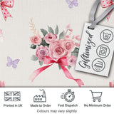 Cute Watercolor Roses Bouquet with Red Ribbon    Light Cream Background Digital Print Fabric by the Metre UK Sewing Quilting Textile