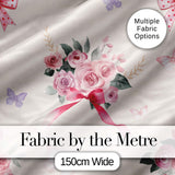 Cute Watercolor Roses Bouquet with Red Ribbon    Neutral Beige Background Digital Print Fabric by the Metre UK Sewing Quilting Textile