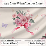 Cute Watercolor Roses Bouquet with Red Ribbon    Neutral Beige Background Digital Print Fabric by the Metre UK Sewing Quilting Textile
