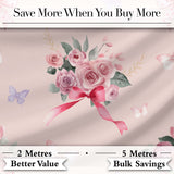 Cute Watercolor Roses Bouquet with Red Ribbon    Warm Blush Background Digital Print Fabric by the Metre UK Sewing Quilting Textile