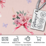 Cute Watercolor Roses Bouquet with Red Ribbon    Warm Blush Background Digital Print Fabric by the Metre UK Sewing Quilting Textile