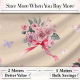 Cute Watercolor Roses Bouquet with Red Ribbon    Warm Beige Background Digital Print Fabric by the Metre UK Sewing Quilting Textile