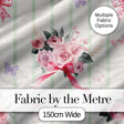 Cute Watercolor Roses Bouquet with Red Ribbon    Sage Green Stripe Background Digital Print Fabric by the Metre UK Sewing Quilting Textile