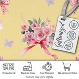Cute Watercolor Roses Bouquet with Red Ribbon    Soft Yellow Background Digital Print Fabric by the Metre UK Sewing Quilting Textile