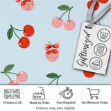 Cute Cherry Fruit with Bow and Sprinkles  Pattern Pastel Blue Background Digital Print Fabric by the Metre UK Sewing Quilting Textile