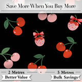 Cute Cherry Fruit with Bow and Sprinkles Seamless Pattern Black Background Digital Print Fabric by the Metre UK Sewing Quilting Textile