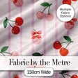 Cute Cherry Fruit with Bow and Sprinkles  Pattern Pink Stripe Background Digital Print Fabric by the Metre UK Sewing Quilting Textile
