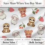 Cute Cute Animals Bear Sloth Sheep Strawberry  Pattern Soft Grey Background Digital Print Fabric by the Metre UK Sewing Quilting Textile