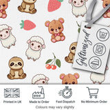 Cute Cute Animals Bear Sloth Sheep Strawberry  Pattern Soft Grey Background Digital Print Fabric by the Metre UK Sewing Quilting Textile