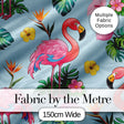 Tropical Flamingo Bird with Exotic Flowers Leaves  Pattern Blue Background Digital Print Fabric by the Metre UK Sewing Quilting Textile