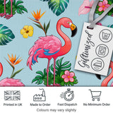Tropical Flamingo Bird with Exotic Flowers Leaves  Pattern Blue Background Digital Print Fabric by the Metre UK Sewing Quilting Textile