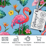 Tropical Flamingo Bird with Exotic Flowers Leaves  Pattern Blue Background Digital Print Fabric by the Metre UK Sewing Quilting Textile