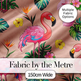 Tropical Flamingo Bird with Exotic Flowers Leaves  Pattern Peach Background Digital Print Fabric by the Metre UK Sewing Quilting Textile