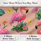 Tropical Flamingo Bird with Exotic Flowers Leaves  Pattern Peach Background Digital Print Fabric by the Metre UK Sewing Quilting Textile