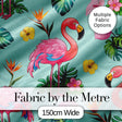 Tropical Flamingo Bird with Exotic Flowers Leaves  Pattern Mint Background Digital Print Fabric by the Metre UK Sewing Quilting Textile