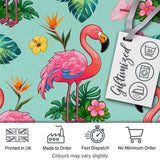 Tropical Flamingo Bird with Exotic Flowers Leaves  Pattern Mint Background Digital Print Fabric by the Metre UK Sewing Quilting Textile