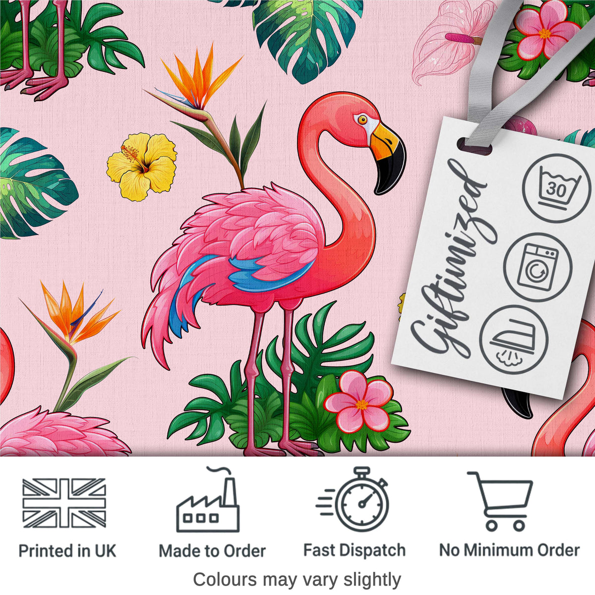 Tropical Flamingo Bird with Exotic Flowers Leaves   Blush Pink Background Digital Print Fabric by the Metre UK Sewing Quilting Textile
