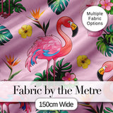 Tropical Flamingo Bird with Exotic Flowers Leaves  Pattern Soft Pink Background Digital Print Fabric by the Metre UK Sewing Quilting Textile