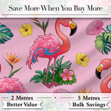 Tropical Flamingo Bird with Exotic Flowers Leaves  Pattern Soft Pink Background Digital Print Fabric by the Metre UK Sewing Quilting Textile