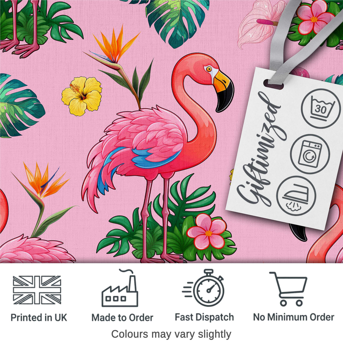 Tropical Flamingo Bird with Exotic Flowers Leaves  Pattern Soft Pink Background Digital Print Fabric by the Metre UK Sewing Quilting Textile