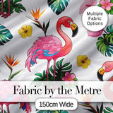 Tropical Flamingo Bird with Exotic Flowers Leaves   Light Grey Background Digital Print Fabric by the Metre UK Sewing Quilting Textile